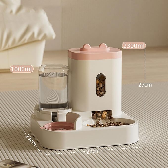 Pet Feeder Fully Automatic Feeder Food and Water Integrated Dispenser 1 L Water Dispenser & 2.3 L Food Storage Bucket Pet Supplies Pets Supplies(Pink)