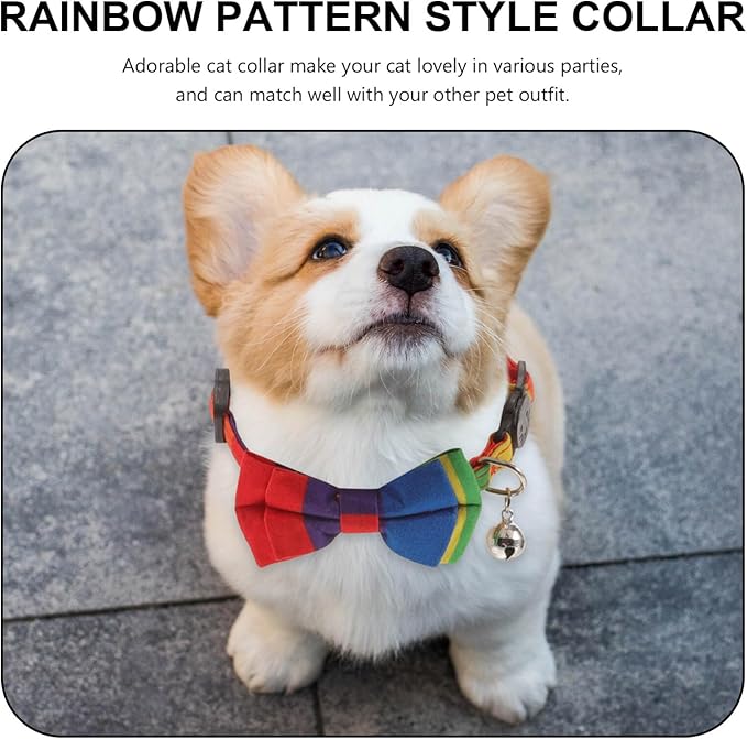 Beaupretty Dogs Bow Tie Rainbow Collar, Cute Cat Collar Adjustable Dog Cat Bowknot Collars with Bell for Cat Pet Supplies