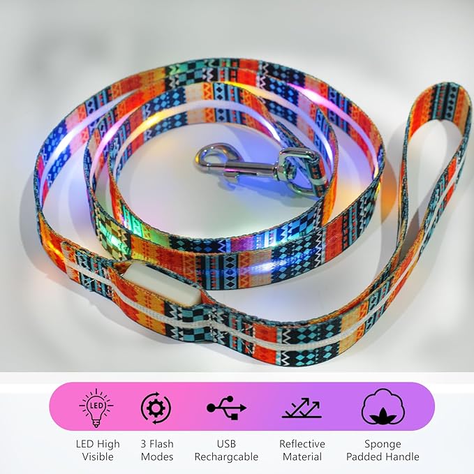 Light Up Dog Collar+LED Dog Leash,Rechargeable Waterproof LED Dog Collar Set,1.5m,3 Lighting Modes for Medium Large Dogs Walking at Night(1.5m Leash+10-25in Collar Can be Crop)