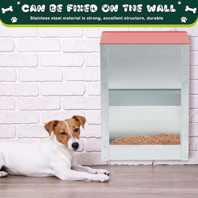 2 Pcs 25 Lbs Large Automatic Dog Feeders with Handle Acrylic Panel Galvanized Gravity Feeder Outdoor Hanging for Doggie Breed Dog Food Dispenser Container(Red)