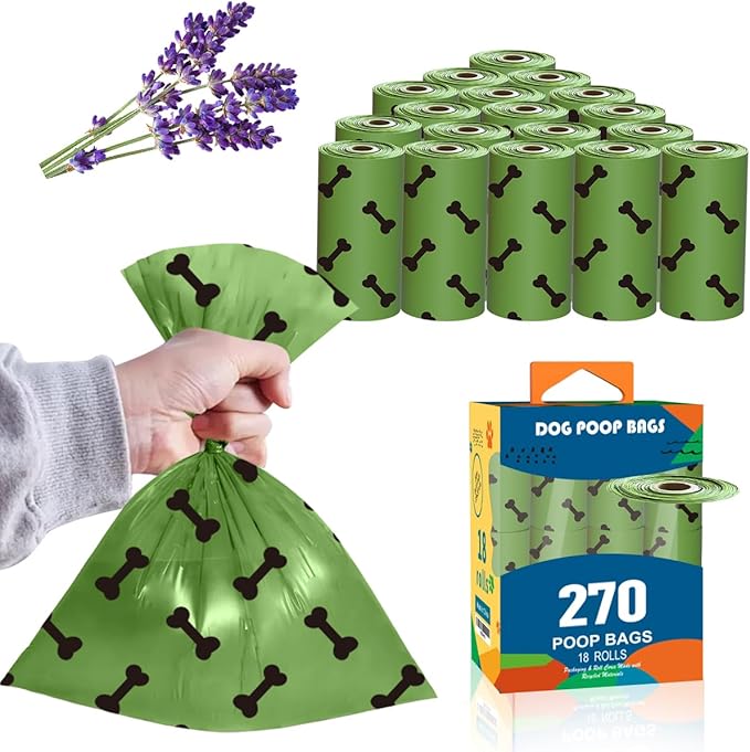Strong Green Leak Proof Waste Bag for Dogs-270 Large Poop Bags,Biodegradable Dog Poo Bags with Corn Starch Blended Compostable Bag