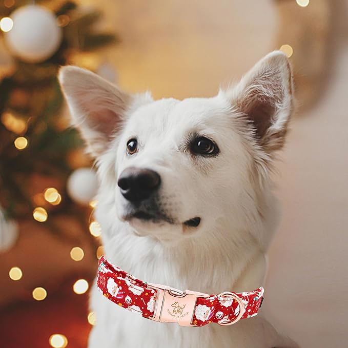 Elegant little tail Christmas Dog Collar, Red Santa Claus Print Pet Collar Dog Durable Cute Dog Collars Winter Holiday Male or Female Pet Gift Adjustable Dog Collar for X-Large Dogs