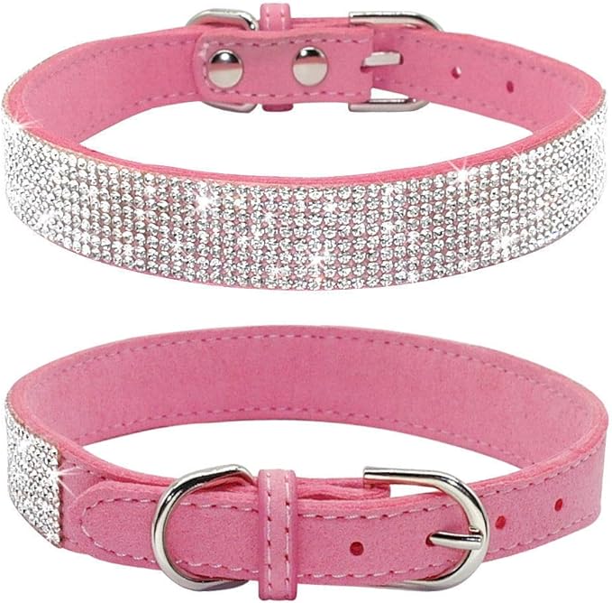 Cute Dog Collar with Bling Rhinestone, Fancy Crystal Diamond Glitter Pretty Jewel Soft Cat Collars for Small Medium Large Breed Dogs Girl Female Pet Puppy Kitten Terrier (S, Pink)