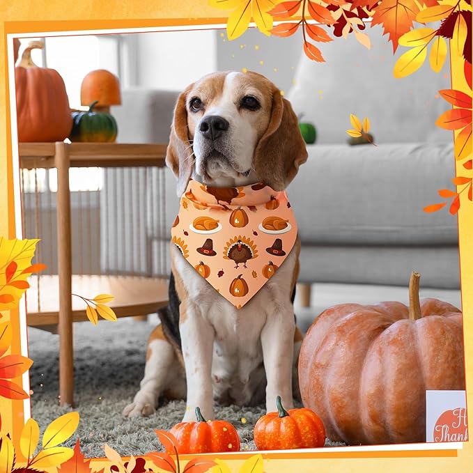 Amylove 120 Pcs Dog Bandanas Bulk Holiday Triangle Dog Pack Puppy Kerchief Bandana Adjustable Pet Scarf for Pet Cat Costume Accessories Decor(Turkey)