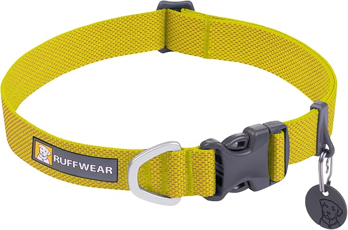Ruffwear, Hi & Light Dog Collar, Ultralight Quick Release Buckle, Adjustable Trail Running Polyester Collar with Silent ID Attachment, Lichen Green, 9"-11"