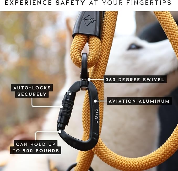 MADE TO ROAM Premium Explorer Leash - Climbing Rope Leash with Autolocking Aviation Aluminum Carabiner - New York Afterlight, 4ft