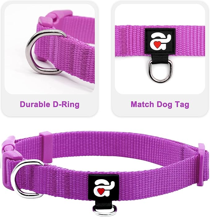 azuza 3 Pack Dog Collars Comfortable and Adjustable Nylon Dog Collars for for Small Dogs, S (11-16inch)，Pink, Hot Pink and Purple