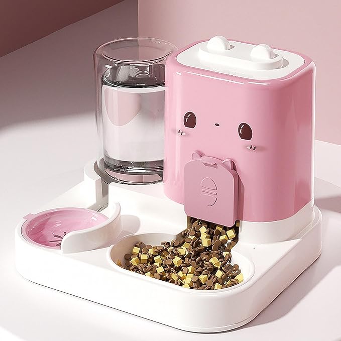 2 in 1 Automatic Pet Feeder with Water Dispenser, Removable Portable Pet Feeding Bowl for Cats Small Dogs Puppy, Food Grade PP Material, 1800ml Dry Food 800ml Water Capacity-