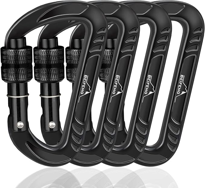 BEIFENG Heavy Duty Lightweight Locking Carabiner Clips D Ring for Camping Hiking Outdoor Gym etc, Carabiner with Lock Small Carabiners for Dog Leash & Harness