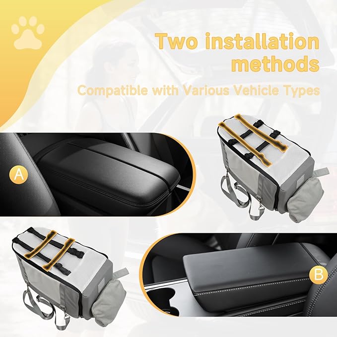 Center Console Dog Car Seat, Dog Car Seats for Small Dogs and Cats with Safety Belt and High Density Sturdy Foam Up to 15Lbs, Leather Grey