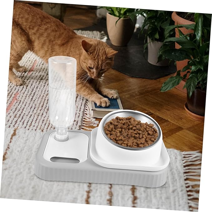 Automatic Pet Feeder and Waterer Dual Bowls for Cats and Smooth for Comfortable Feeding and Drinking Reduces Abdominal Pressure