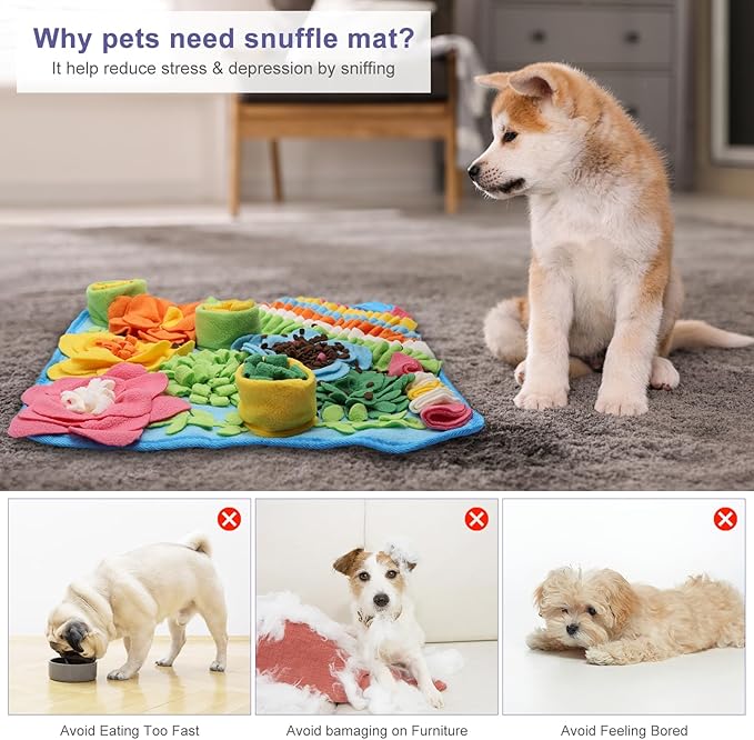 JXTZ Snuffle Mat for Dogs, Interactive Snuffle Mat, 15.4 x15.4 inches for Small & Medium Pets, Pet Treats Feeding Mat for Boredom Relief, Slow Feeder, Felt Wool Feeding Mat, Puzzle Toy for Dogs, Cats