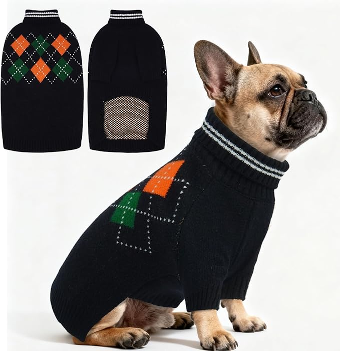 Dog Sweater for Medium Large Dogs, Cold Weather Cable Knit Pullover, Thick Warm Turtleneck Winter Clothes for French Bulldog, Labrador, Golden Retriever, German Shepherd, Great Dane- Blue M