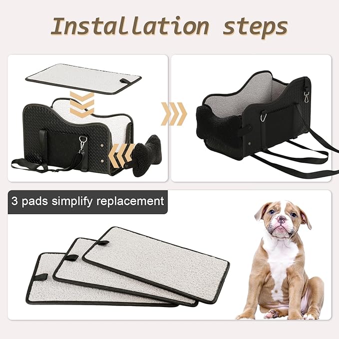 Dog Car Seat for Small/Medium Dogs Under 15 lbs with 2 Replaceable Dual-Sided Summer/Winter Cushions, Portable Booster & Pet Bed for Back & Front Seat Travel, Carrier with Leash Clip