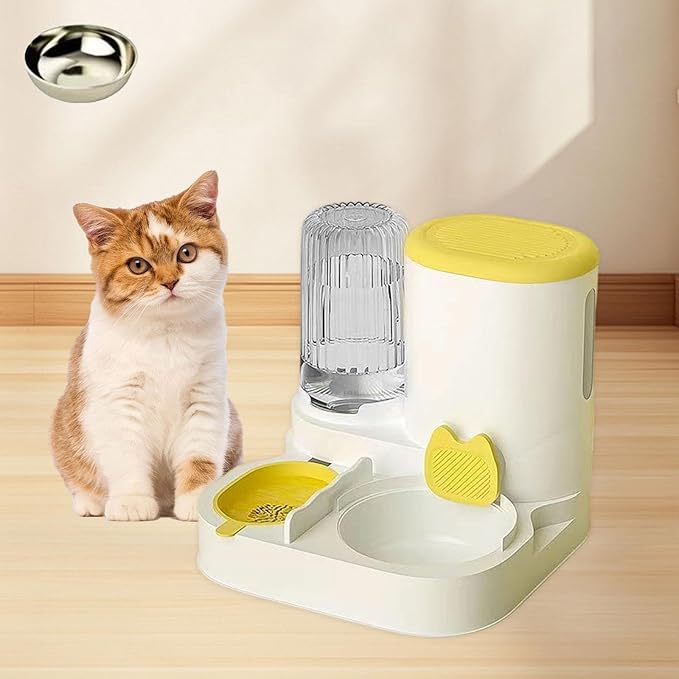 Automatic Dog Feeder and Water Dispenser,Food Feed,Drinking,Dog Bowl Automatic Pet Feeder for Bunny Small Animals Small Dogs, Yellow