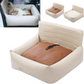 Car Seat Dog Bed with Safety Straps, Dog Car Seat for Small Dogs, Four Seasons Universal Double-Sided Rattan Mat Plush Pad, Washable Pet Booster Turn Seats (Beige, 24.4 * 20.1 * 12.2in)