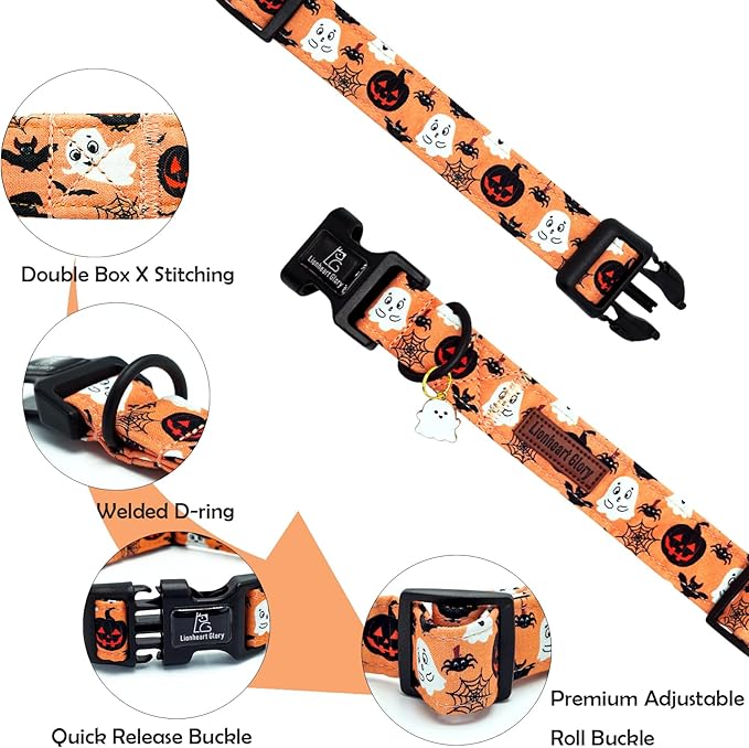 Lionheart glory Halloween Dog Collar-Pumpkin Ghosts Fall Dog Collars with Cute Pendant Soft Adjustable Collar for X-Small Puppy Dogs Girls Boys Collars Party Pet Gift