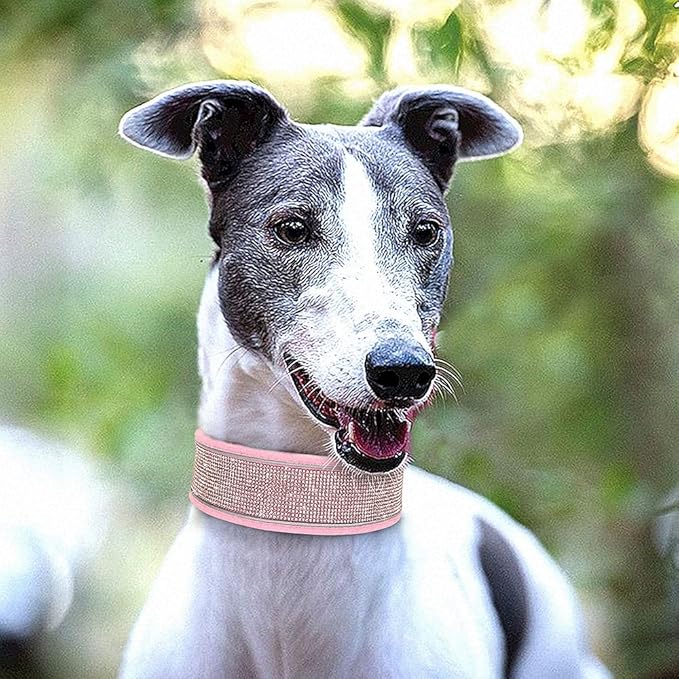 Crystal Reflective Dog Collar Gilter Rhinestone Dog Soft Collars with Buckle Dimond Pet Puppy Collars for Small Medium Large Dog Pink S
