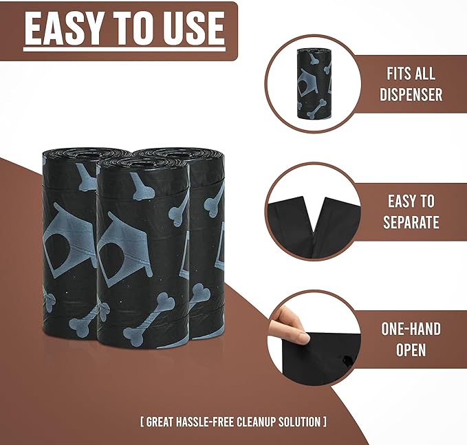 Parisian Pet Ecofriendly Dog Poop Bags Rolls - 320 Count Unscented Poop Bags for Dogs - Leakproof, Extra Thick, 16 Dog Waste Bags Refill Rolls - Printed Dog House Black Doggie Poop Bags