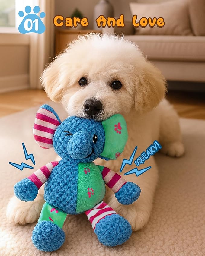Swooflia 2 Pack Squeaky Dog Toy - Elephant Crinkle Plush Toys for Puppies, Treat Boredom for Small Dogs, Interactive Stimulating Puppy Toy to Keep Them Busy