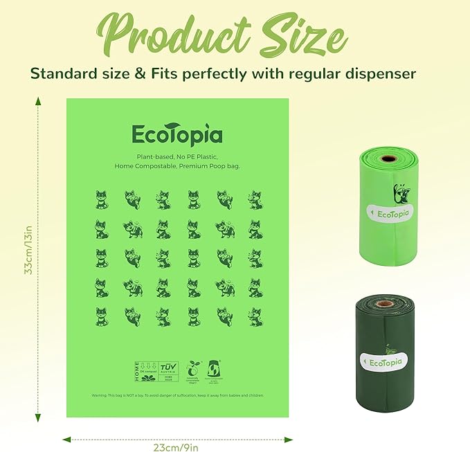 Biodegradable Dog Poop Bags, 120 Compostable Pet Waste Bags Rolls, Plant-Based & Plastic-Free, Extra Thick Leakproof, Unscented, ASTM D6400 & EN 13432 Compliant, Dark Green
