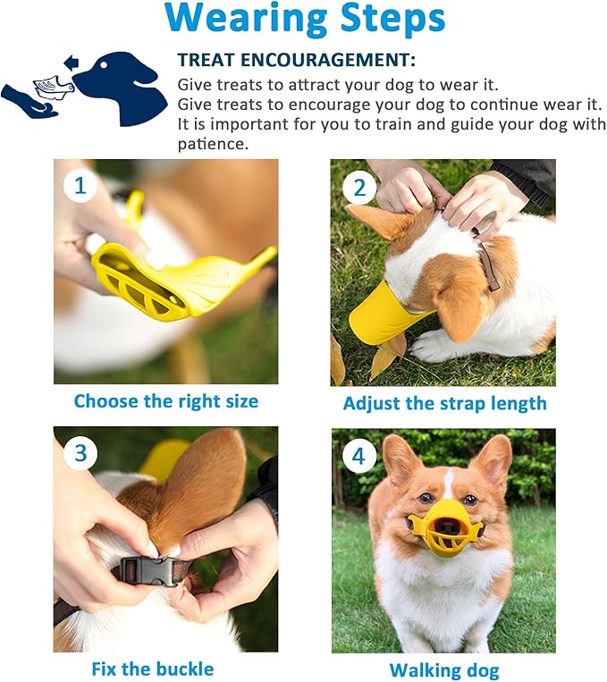 LUCKYPAW Dog Muzzle, Soft Duck Silicone Mouth Cover with Adjustable Strap for Small Medium Dogs, Best to Prevent Barking, Biting, and Chewing(Yellow,XL)