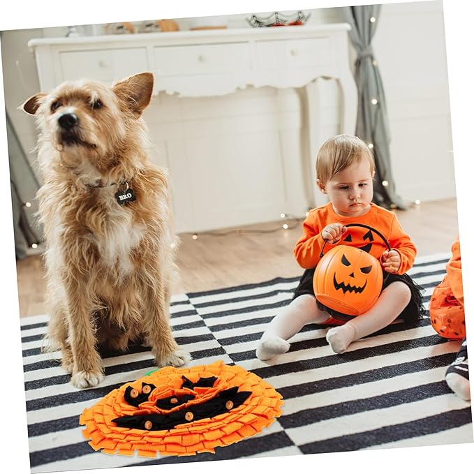 Snuffle Mat for Dogs Pumpkin-Shaped Pet Enrichment Toy Mental Easy to Compact Design Fleece for All Breeds