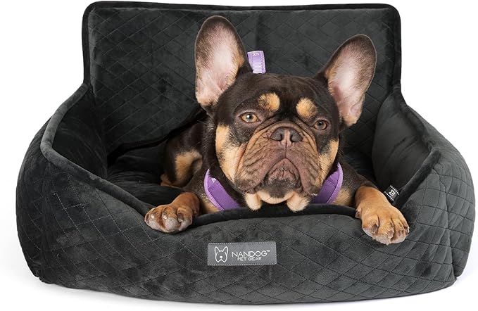 NANDOG Dog Car Seat in Charcoal Gray - Ultra Soft Plush Fabric for - Secure & Modern Design - Perfect for Small/Medium Dogs