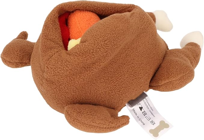 Turkey Vegetable Dog Snuffle Toy, Squeaky Interactive Puppy Training Play Toy with Treat Pockets, Ideal for Foraging Brain Stimulation Slow Feeding, Fun Pet