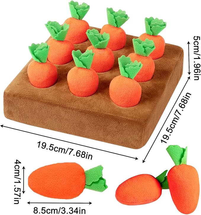 Carrot Snuffle Mat, Plush Carrot Interactive Feed Game, Plush Puzzle Toys, Non-Slip Nose Work Feed Games Pet Stress Relief with 9 Carrots