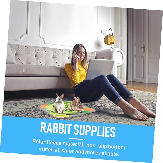 ibasenice Rabbit Foraging Mat Small Animal Snuffle Mat for Bunnies Interactive Nose Work Feeding Machine Washable and to Stimulate Foraging Instinct and Anxiety