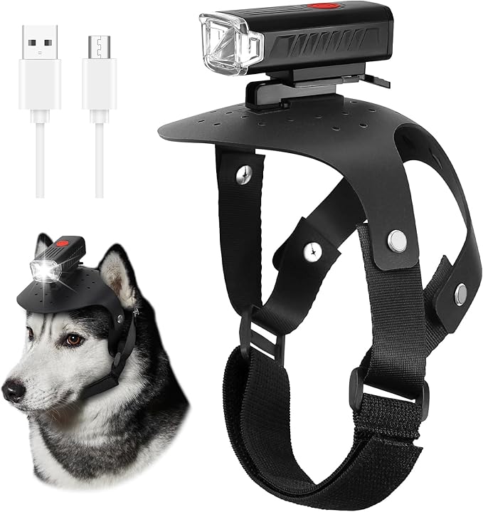Dog Head Lights for Small and Medium Sized Dogs, 3 Light Modes Dog Collar Light, USB Rechargeable Waterproof Pet Walking Accessories, for Dog Lights for Night Walking Camping