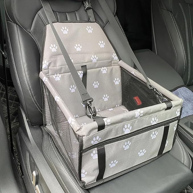 Pet Car Seat for Hyundai Santa Fe/Grand Santa Fe TM/DM/CM/SM 2001-2021 2022 2023 2024 2025 Dog Car Seat with Leash Portable Dog Bed for Car Washable Foldable Car Pet Bag,Grey Footprint