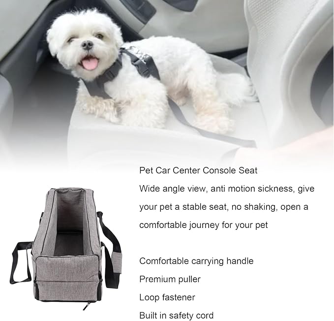 Center Console Dog Car Seat Premium Comfortable Portable Pet Booster Seat for Small Dogs Cats Secure Safe Travel with Dual Straps Easy Installation 300DPU Oxford Cloth PP Cotton