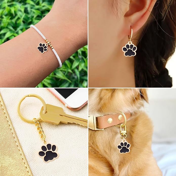 Crafans 100Pcs Enamel Paw Prints Dog Collar Charms Alloy Animal Cat Necklace Charms Puppy Footprint Dog Pendants for Crafts DIY Jewelry Making Supplies 17.5x16mm Black