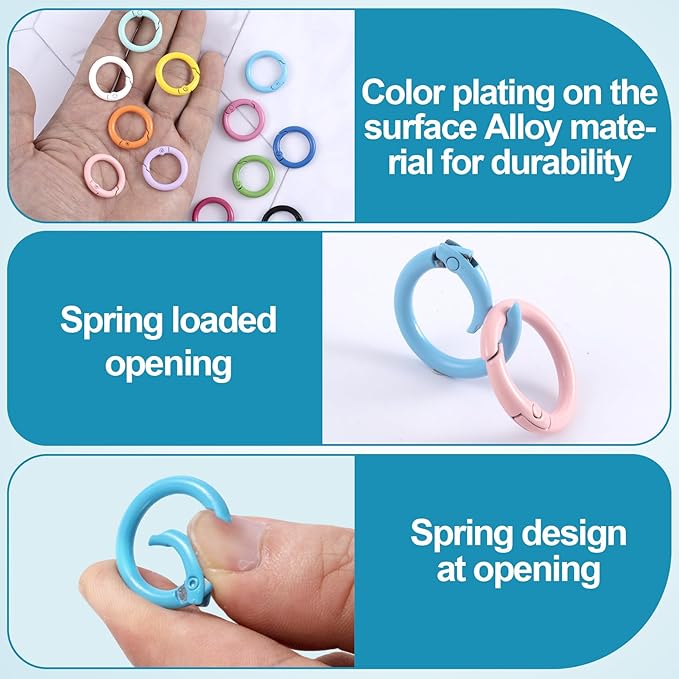 Spring O Rings,Round Spring Snap Keyring, Metal Carabiner Clips for Keychain Handbag Purse Dog