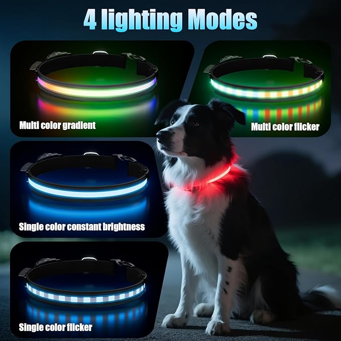 LED AirTag Dog Collar - Brightest Light Up Dog Collars - IP68 Waterproof Air Tag Dog Collar Holder - 1,600 Feet of High Visibility - Magnetic Charging - Dog Lights for Night Walking, Black M