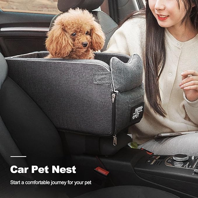 Ergocar Pets Booster Seat for Small Dogs & Cats, Grey, 16.54"L x 20"W x 8.66"H, 6kg Max Weight, Suede & Bio-Fleece, Nylon Elastic Straps
