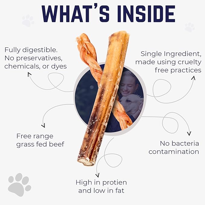 Devil Dog Pet Co. Jumbo Bully Sticks – 12 Inch, 3 Pack Dog Chews, 100% Natural, Single Ingredient, Free-Range Grass-Fed Beef – Long Lasting, Rawhide-Free Treats for Dogs
