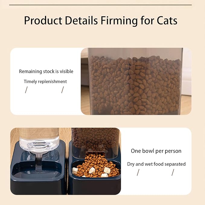 2-in-1 pet Feeder/Water Bottle Set, Suitable for Cats and Dogs, Large Capacity. Automatic Feeder and Water Dispenser, Suitable for Dogs, Cats, and Other Pets (Dark Gray)
