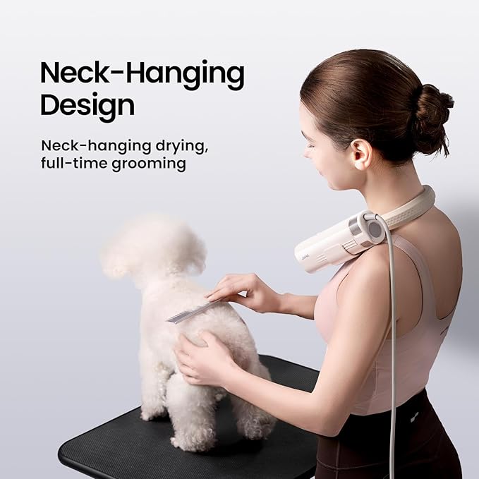 JirPet Pet Neck Dryer, Professional Dog Dryer for Pet Grooming, Hands-Free Dog Blow Dryer with Neck Hanging, Dog Hair Dryer with 3 Speeds & 4 Temp, Portable High Velocity Pet Dryer for Grooming Salon