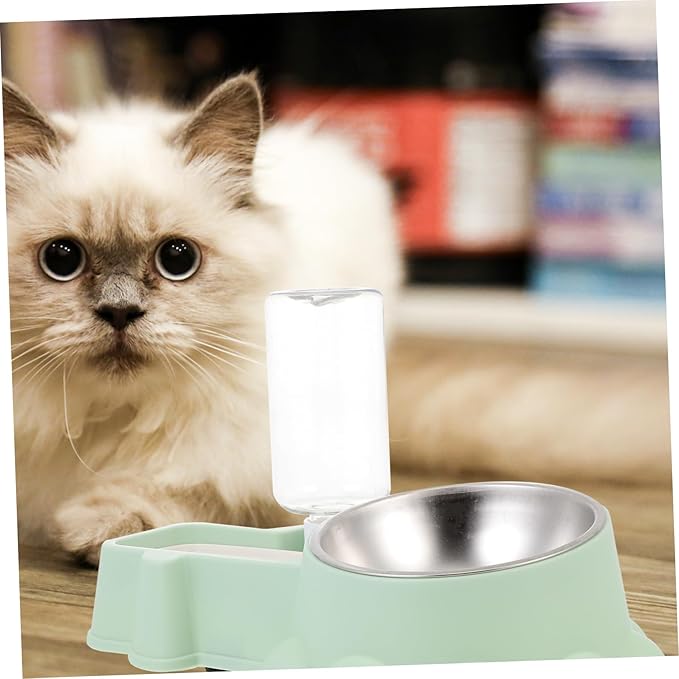 SUPVOX Automatic Stainless Steel Dog Food and Water Dispenser Bowl Multifunctional Feeder for Dogs and Puppies Break Design Green Easy to Clean