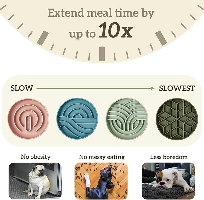 OHMO Slow Feeder Dog Bowls (Sunrise, Sage Green) Enrichment Toy Soft Silicone Food Safe Feeding Bowl Non Slip Suction Cup for All Breed Pet, Cat Slow Down Eating Dishes, Boredom and Anxiety Reducer