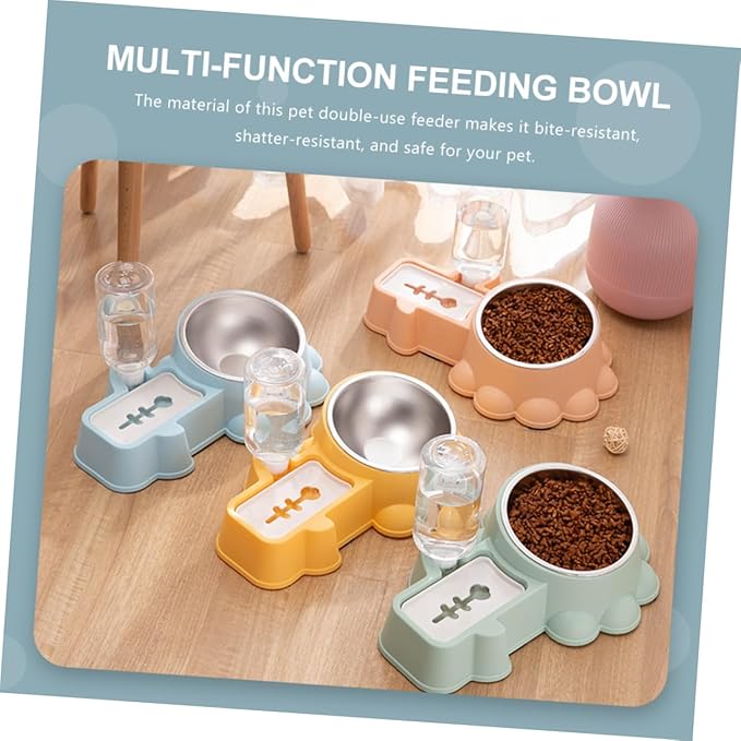 BESPORTBLE 1set Multi-Function Pet Bowl Automatic Water Dispenser Feeding Bowl for Cats and Dogs Stainless Steel Easy for Home and Pet Stores