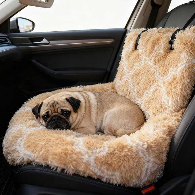Generic Dog Car Seat for Dogs,Fluffy Pet Seat with Detachable Washable Cushion, Portable Travel-Safe Bed for Cars with Safety Belts (Yellow, 72X60cm)