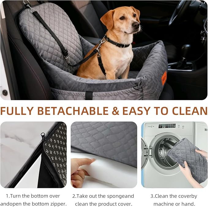 Dog Car Seat for Small Dogs, Fully Detachable and Washable Pet Booster Car Seats, Pet Travel Home Bed Ultra Soft Fabric, Adjustable Straps,Easy to Install, Gray