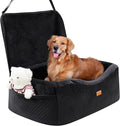 Dog Car Seat for Large Dogs up to 60 lbs or 2 Small Dogs with 4" Memory Foam, Back Seat Medium Pet Booster Seat with Triple Safety Belts, Adjustable Leashes, Detachable/Washable (Dark Black, Large)