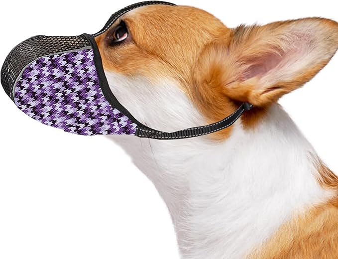 Dog Muzzle for Extra Small Dogs Anti & Prevent Biting Chewing Barking Soft Air Mesh Muzzles Reflective Ajustable Full Coverage Dog Mouth Guard Cover for Grooming Scavenging Purple S