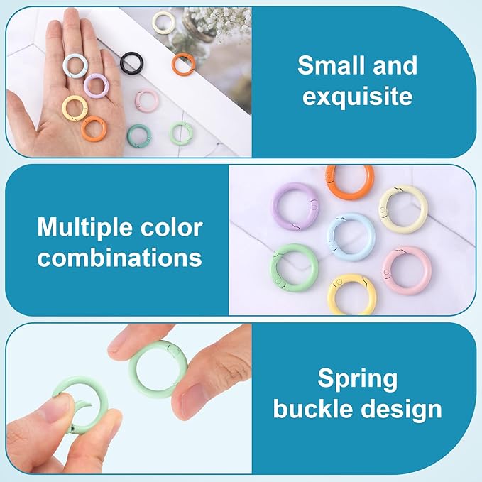 Spring O Rings,Round Spring Snap Keyring, Metal Carabiner Clips for Keychain Handbag Purse Dog