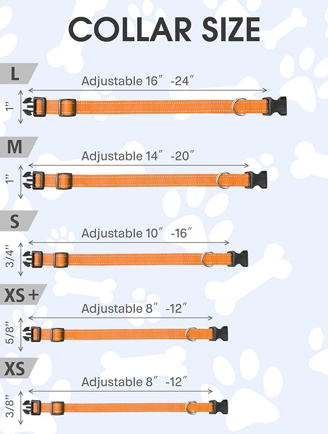 FunTags Reflective Dog Collar, Sturdy Nylon Collars for Puppy and Extra Small Girl and Boy Dogs, Adjustable Dog Collar with Quick Release Buckle,Orange,3/8" Width
